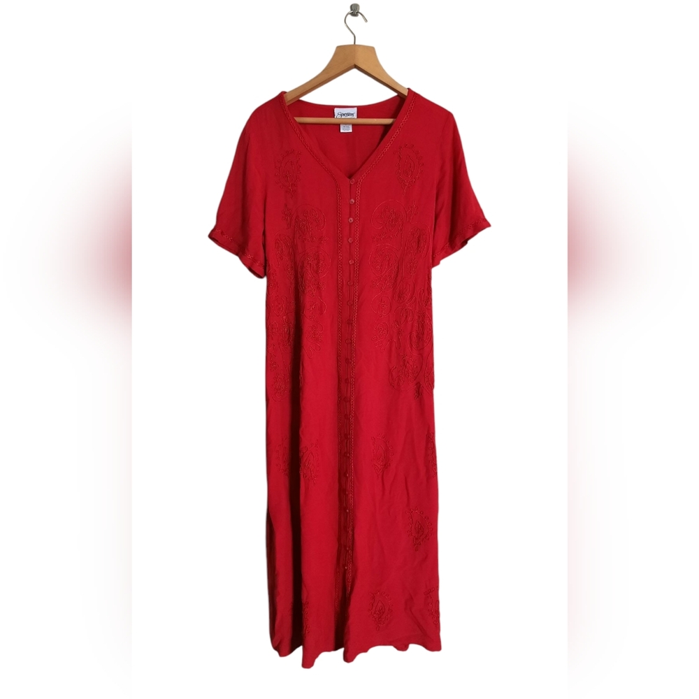 Expressions 80s 90s Maxi Dress Tie Waist Embroidered
